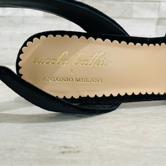 Antonio Melani × Nicola Bathie Emilia Black Velvet Rose Platform Sandals Sz 10 - Picture 13 of 14